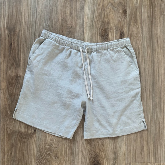 Alex Crane XL Linen Shorts Mens Beige PullOn 7” Drawstring Stretch Elastic Waist - Picture 1 of 3